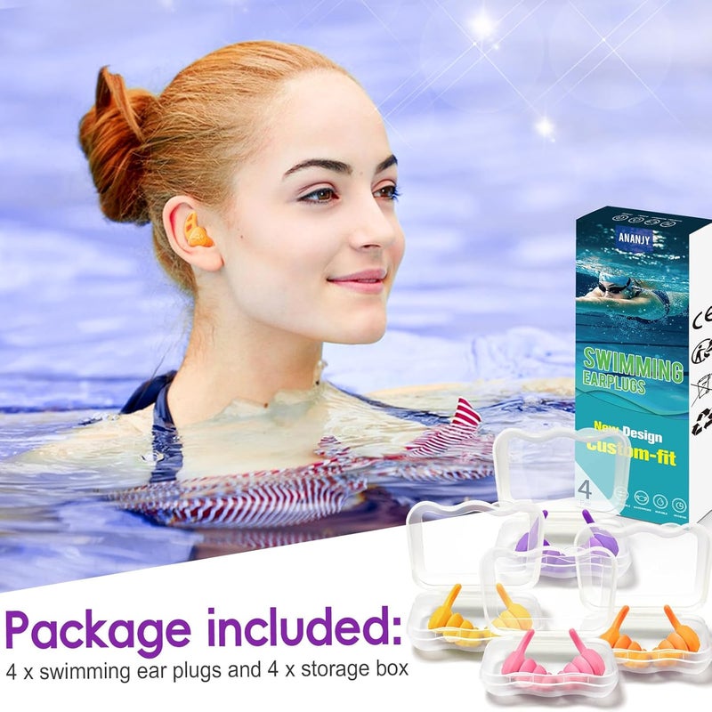 ANANJY Waterproof Swimming Ear Plugs for Adults - 4 Pairs of Reusable Soft Silicone Swim Earplugs,Perfect for Surfing, Diving,Pool,Showering and Other Water Sports - Keep Water Out and Ear Protection - Image 5